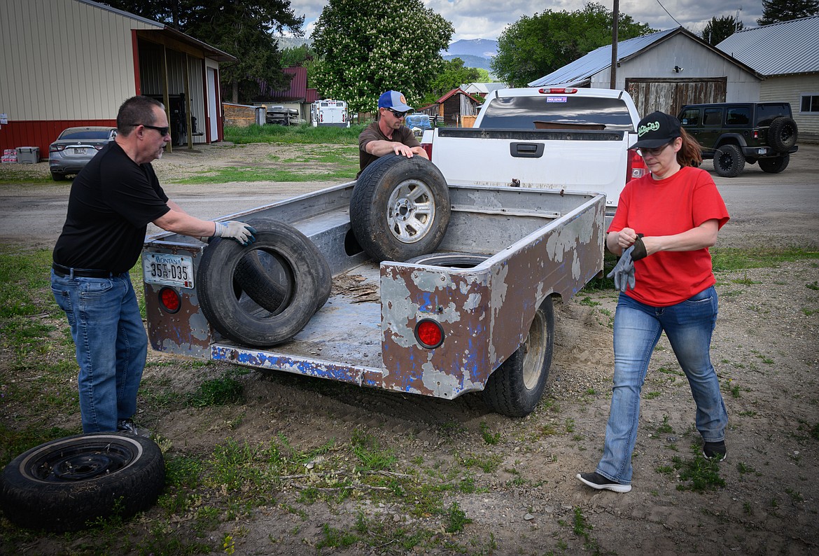 Old tires were collected by Lana Dicken, Scott Dicken and Garrett Boon. (Tracy Scott/Valley Press)