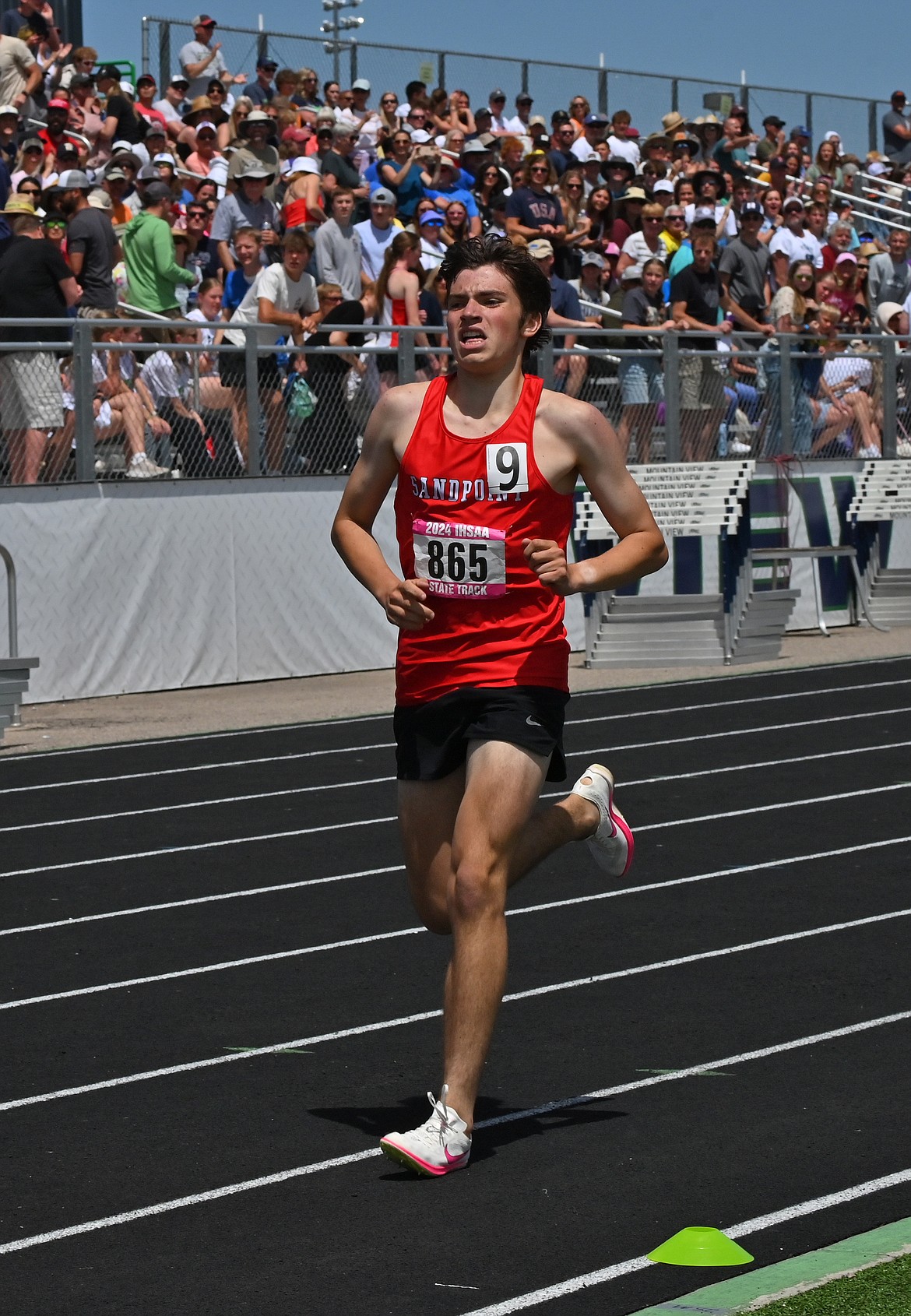 Sandpoint sophomore Paul Kent runs to a new personal best time of 4:26.82 and places sixth in the 1600. Kent also placed fourth in the 3200.