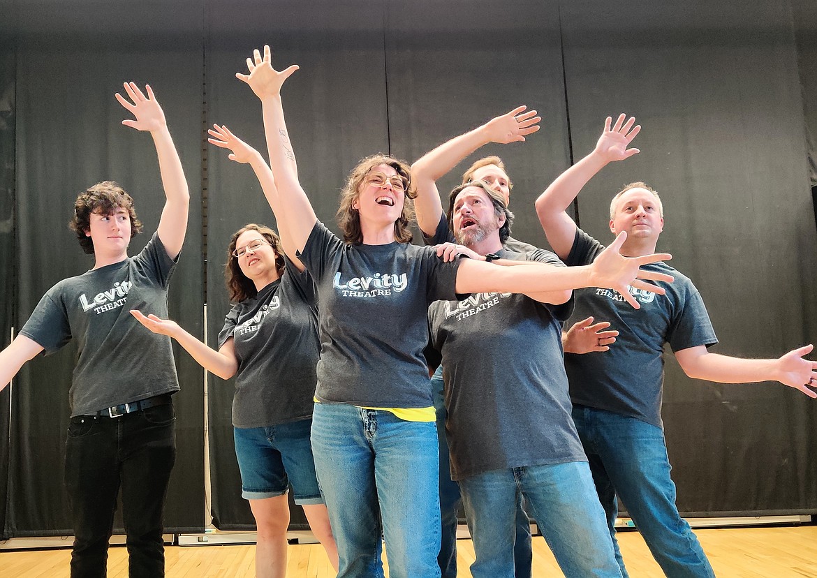 Levity Theatre will put on "Fully-Improvised Musicals" every weekend in June.  Performing a recent improvised musical with choreography, from left: Sebastian Paine, Becky Hill, Josa Snow, Shaun Paine, Matthew Snow and Derek Jones.