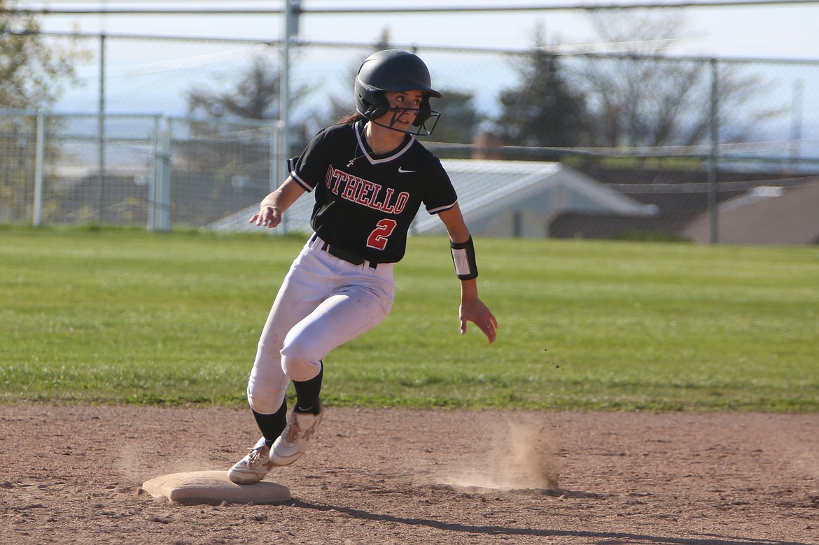 Othello senior Naraiah Guzman rounds second base during an April 19 game against Prosser. The Huskies are the No. 9 seed in the 2A State Softball Tournament, facing off against No. 8 Olympic in the first round on Friday.