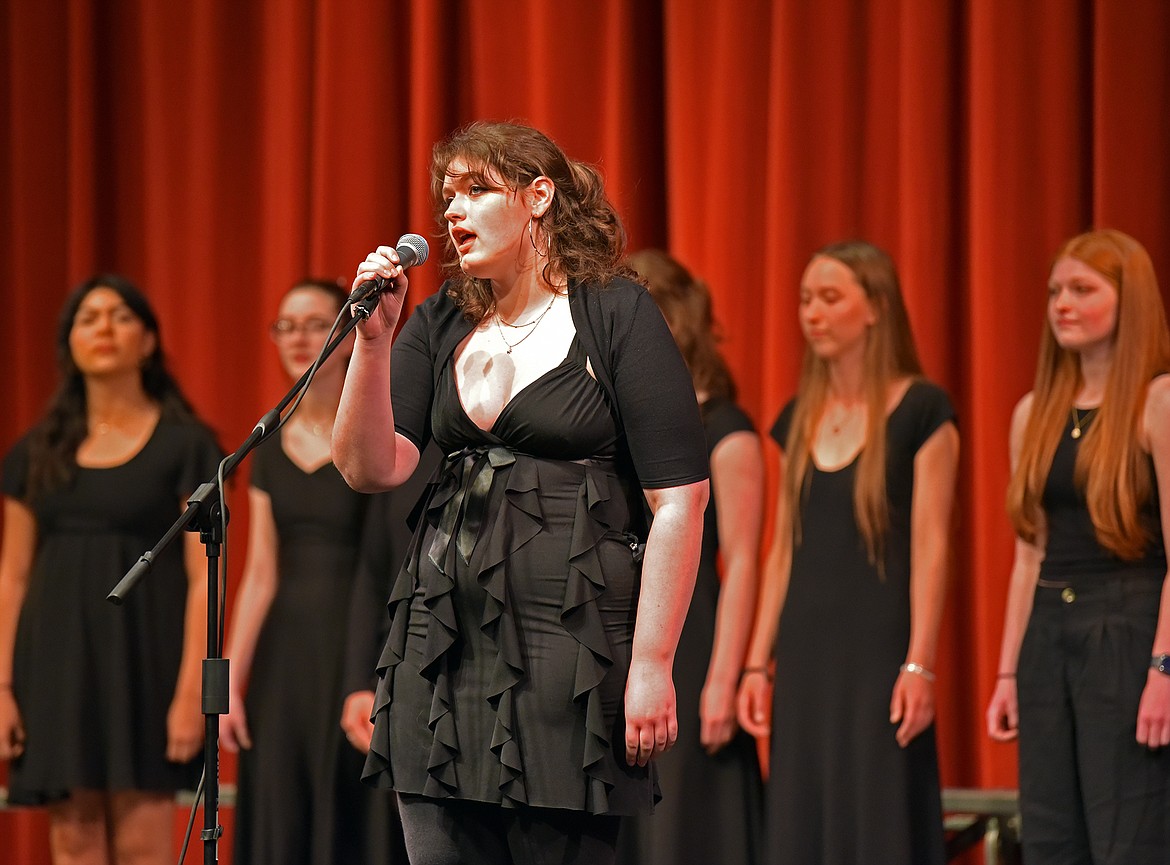 Evie Everett takes a solo during the Whitefish High School Treble Choir portion of the Spring Choir Concert. (Julie Engler/Whitefish Pilot)