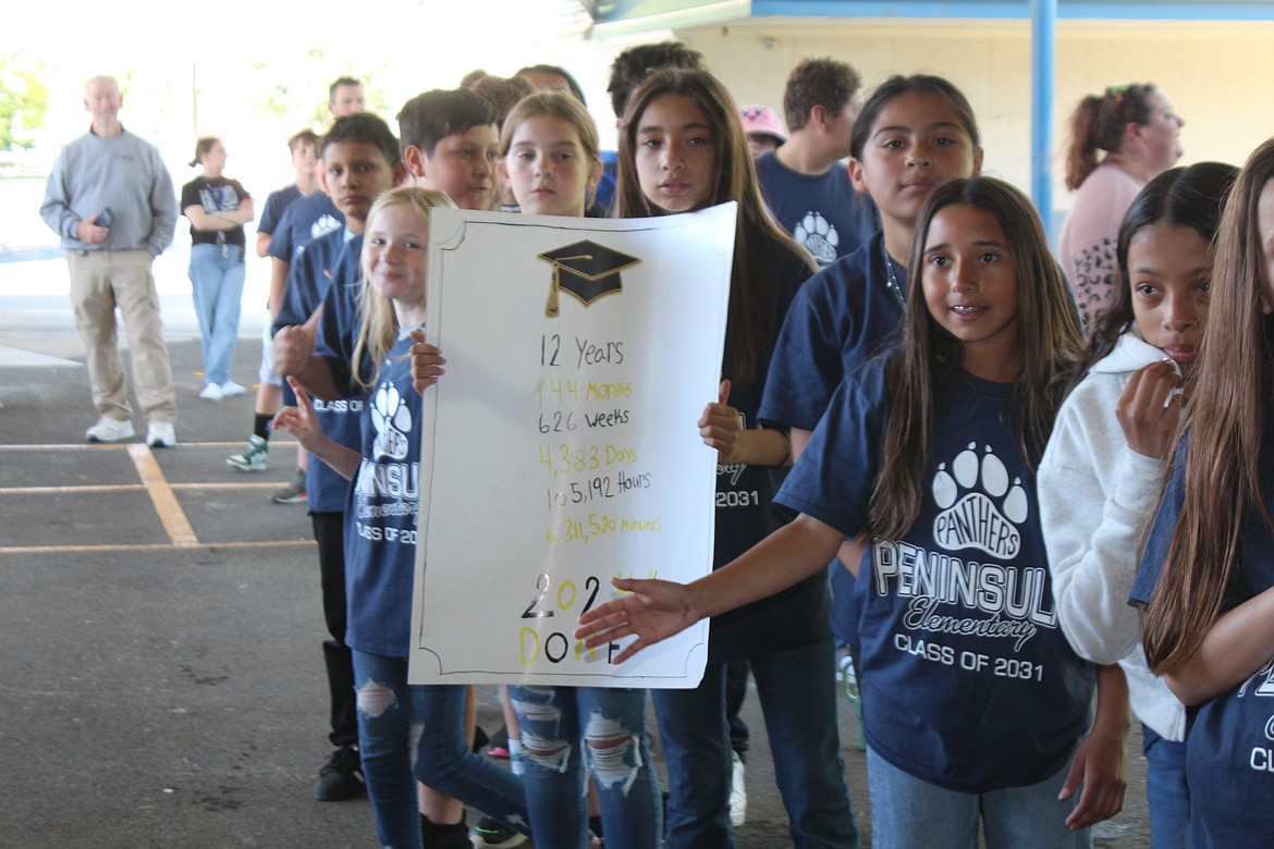 Peninsula Elementary students did some math to show how much work the class of 2024 put in to get to graduation.