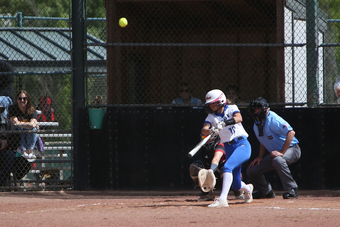 Warden senior Valerie Rodriguez (10) makes contact with a pitch against Lind-Ritzville/Sprague on Friday.