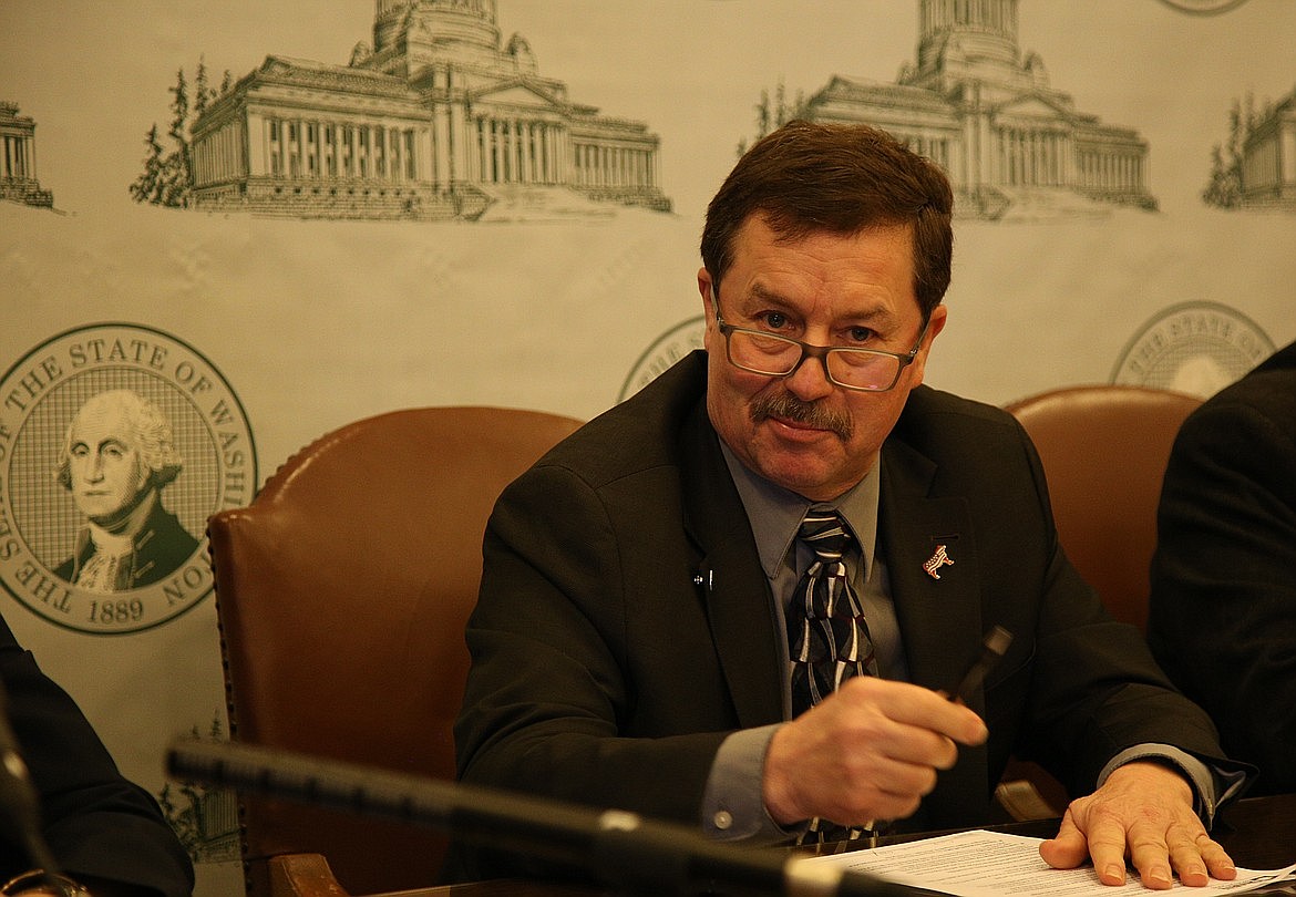 Senator Mark Schoesler, R-Ritzville, speaks at a House and Senate Republicans' event in 2018. When a 2021 bill instituted a capital gains tax in the state of Washington of 7% for the sale or other voluntary exchange of long-term capital assets by individuals, Schoesler described the bill as "sleazy" and a "gateway drug for an income tax."