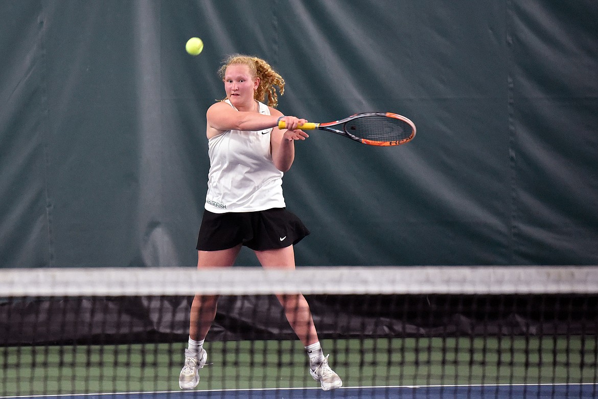 Whitefish Bulldog duo Maggie Mercer and Ainsley Scott brought home sixth in the girls doubles competition. (Kelsey Evans/Whitefish Pilot)