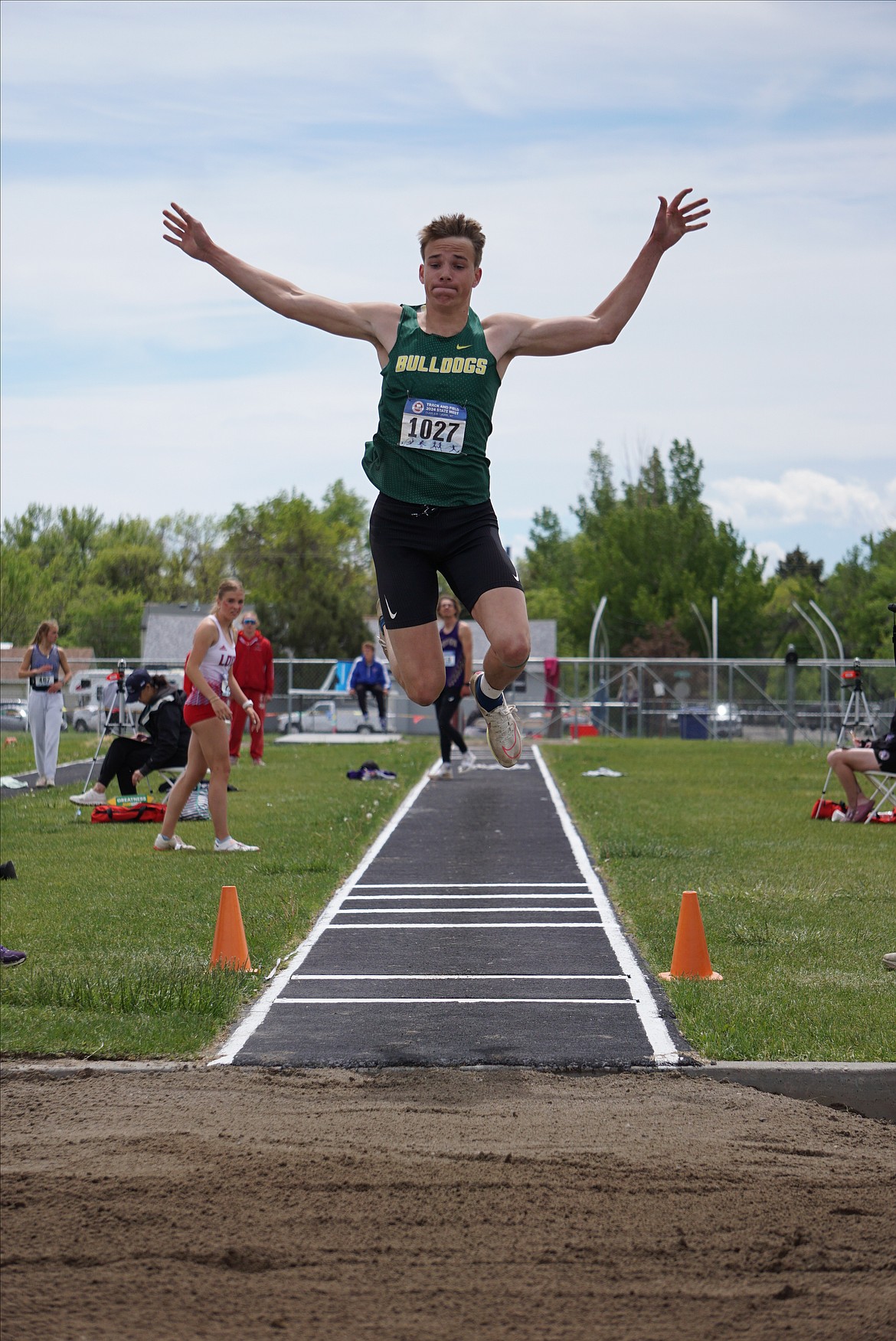 Bulldog Senior Carson Krack in the Long Jump. Krack would ultimately finish on the second spot of the podium with a jump of 22' 8" on Friday. (Matt Weller Photo)