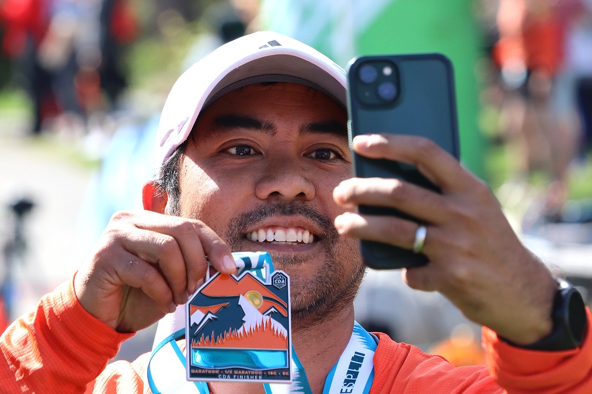 Chris Mercado takes a selfie after completing the Coeur d'Alene Marathon 5K on Sunday.