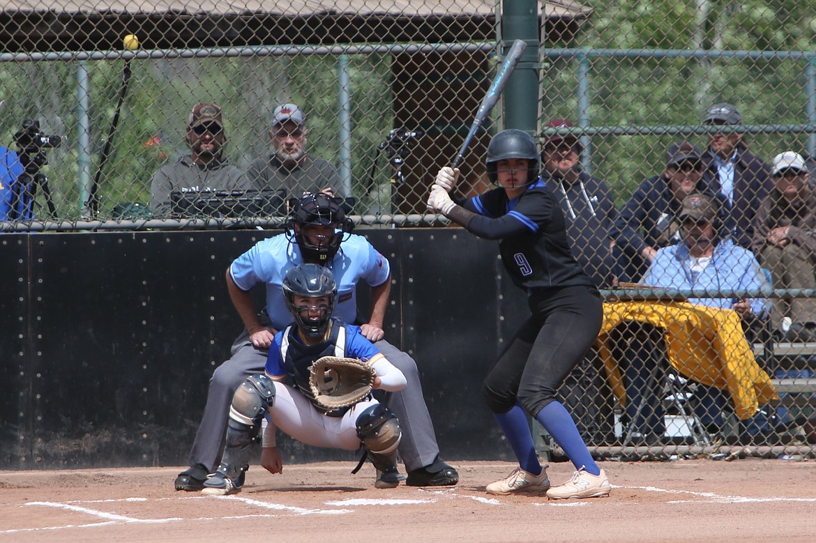 Warden senior Aliza Leinweber saints for a pitch in the top of the first inning against Adna on Saturday.