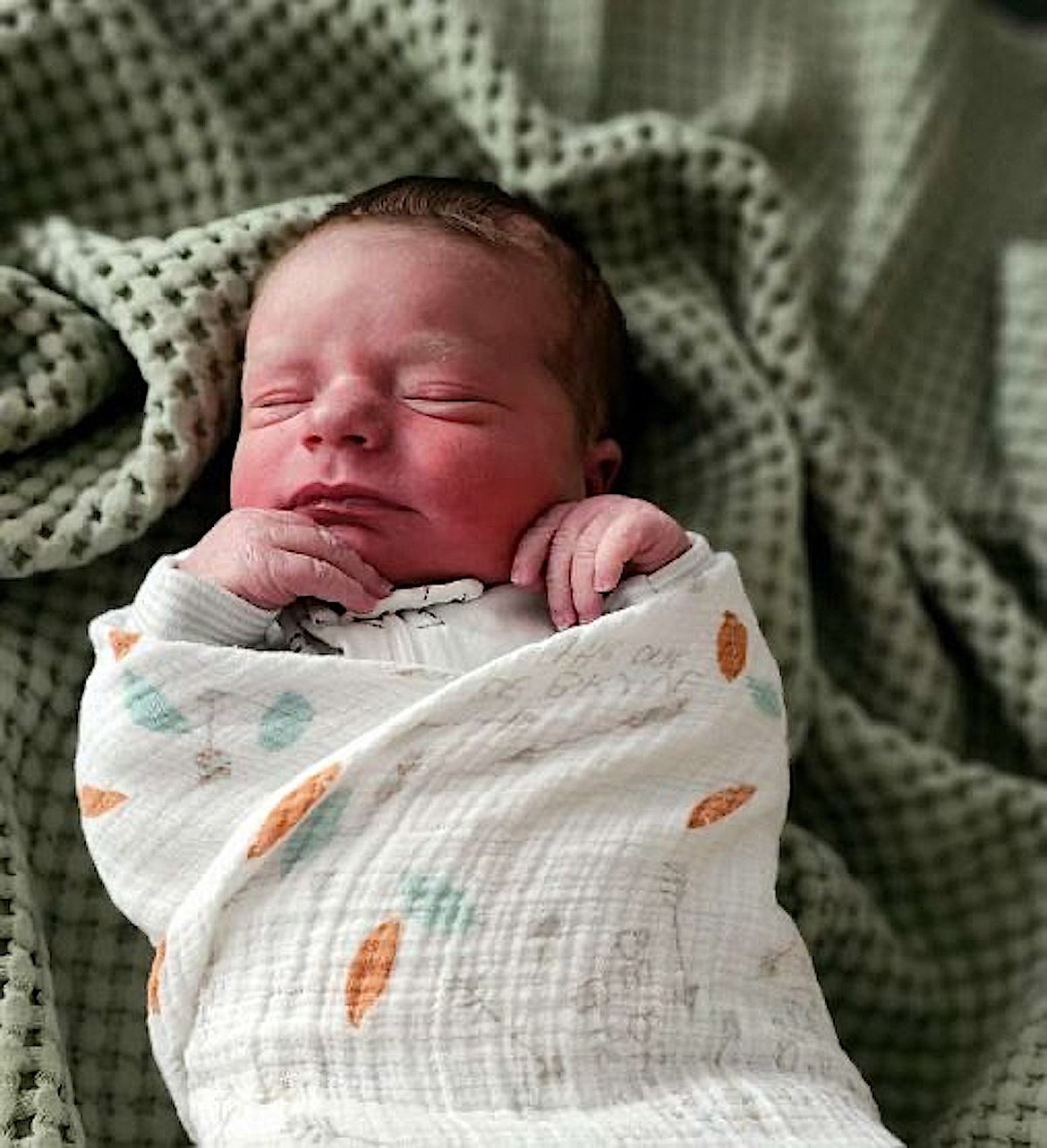 Family Birth Services as well as Allen and Sarah Miller are pleased to announce the birth of Derek Allen Miller. Baby Derek was born May 9 in the wee hours of the morning. He weighed 8 pounds, 3 ounces. Blessed are the grandparents John and Irene Yoder of Libby, Montana, and Andrew and Betty Miller of Fillmore, New York. (Photo courtesy Joyce Vogel CPM LM and Rebekah Sweet LMA)