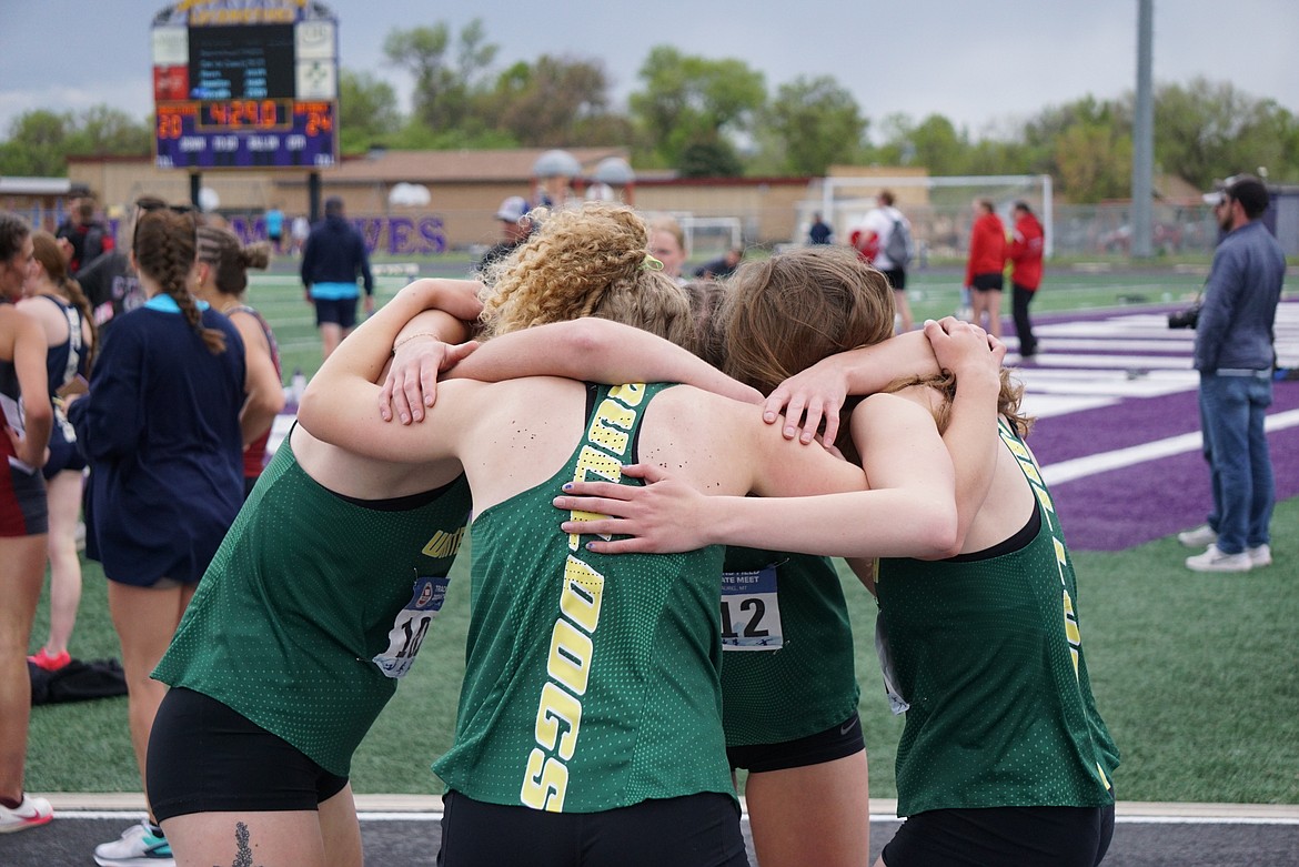 Anna Boysen, Hailey Ells, Brooke Zetooney and Rachel Wilmot had dominating performances in the sprint relays at the MHSA State Track Meet on Saturday. (Matt Weller Photo)