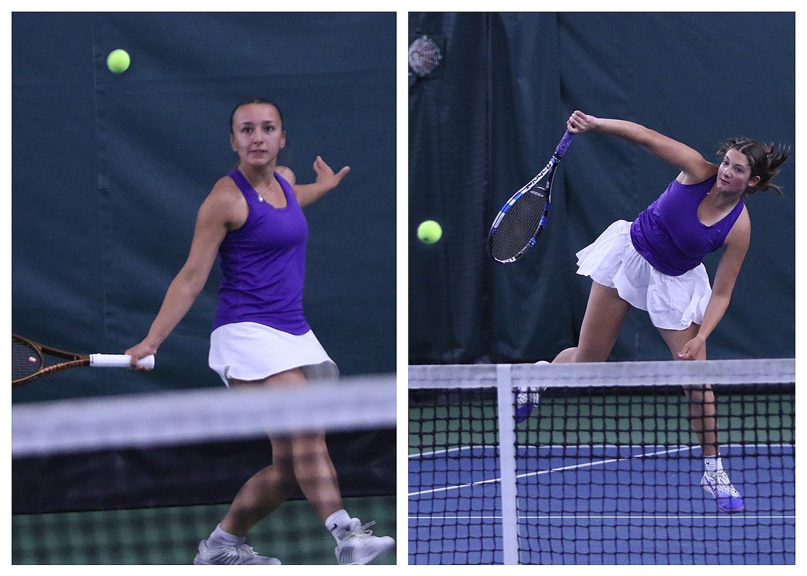 Polson’s Katie Smith and Julia Barnard placed second in doubles at at the state tournament in Kalispell last weekend. (Bob Gunderson photo)