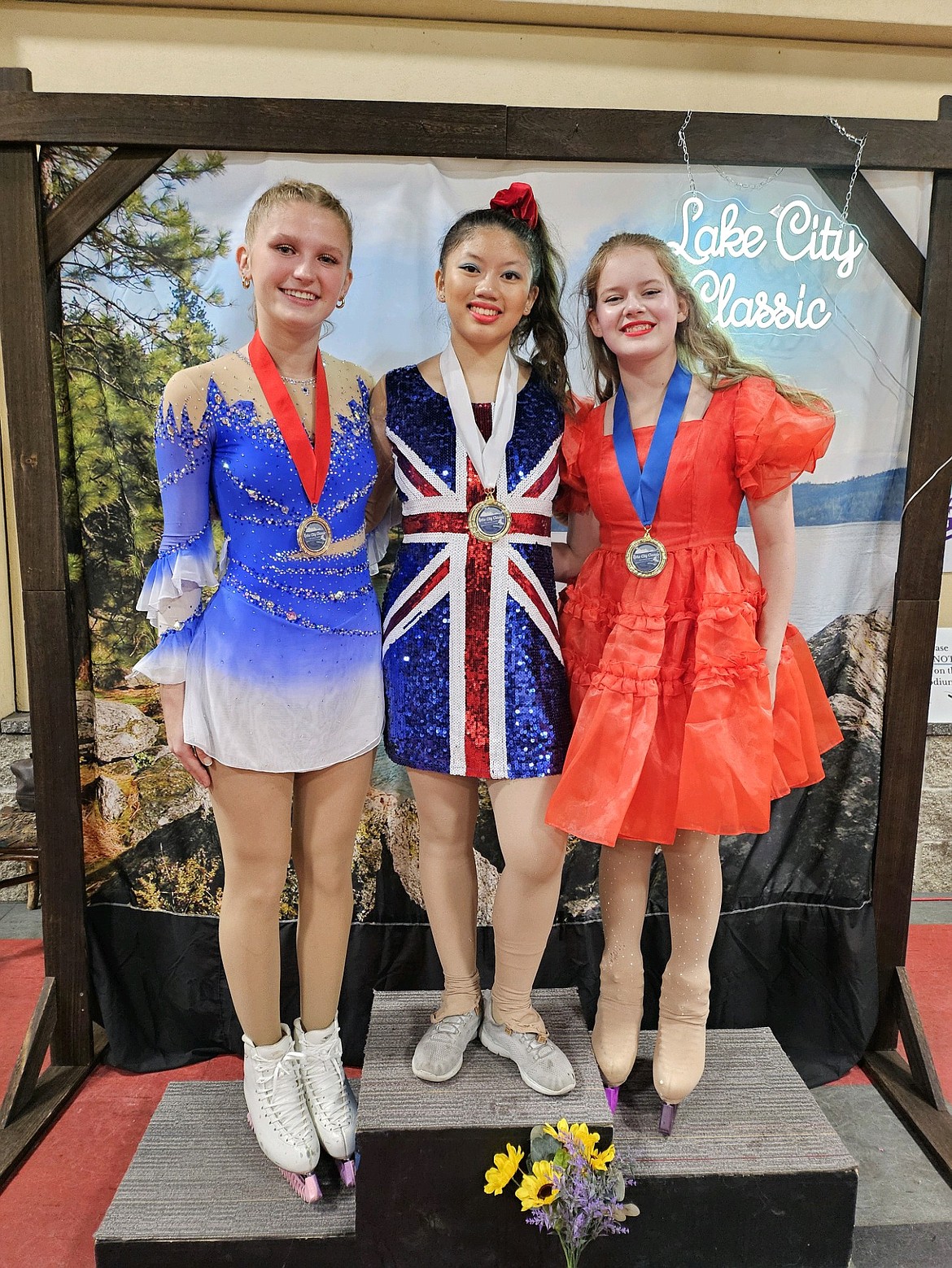 Courtesy photo 
From left, Savannah Mortimer, Kilee Williams and Evelyn Parker, part of the Lake City Figure Skating program of the Spokane Figure Skating Club, which hosted the Lake City Classic on May 17-19 at the Frontier Ice Arena in Coeur d'Alene.