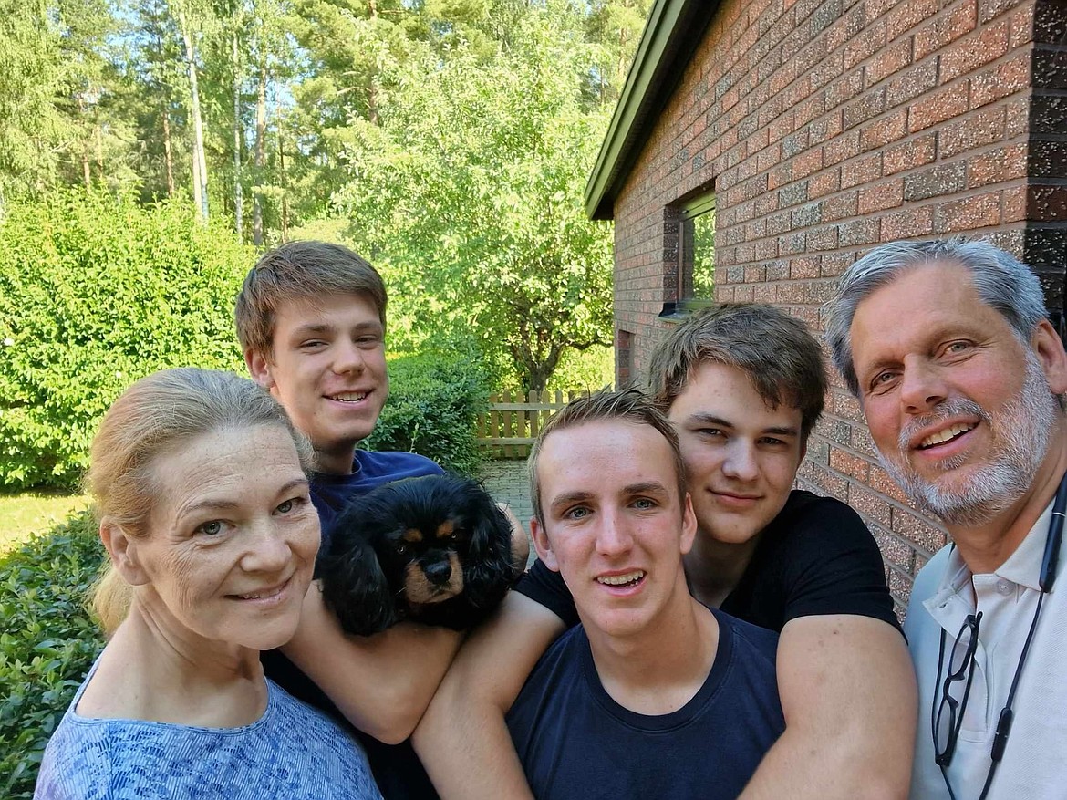 North Nollan (third from right) poses with his host family Åsa, Agaton (holding the family dog Opus) Theodor and Sören Ohlsson. (Courtesy photo)