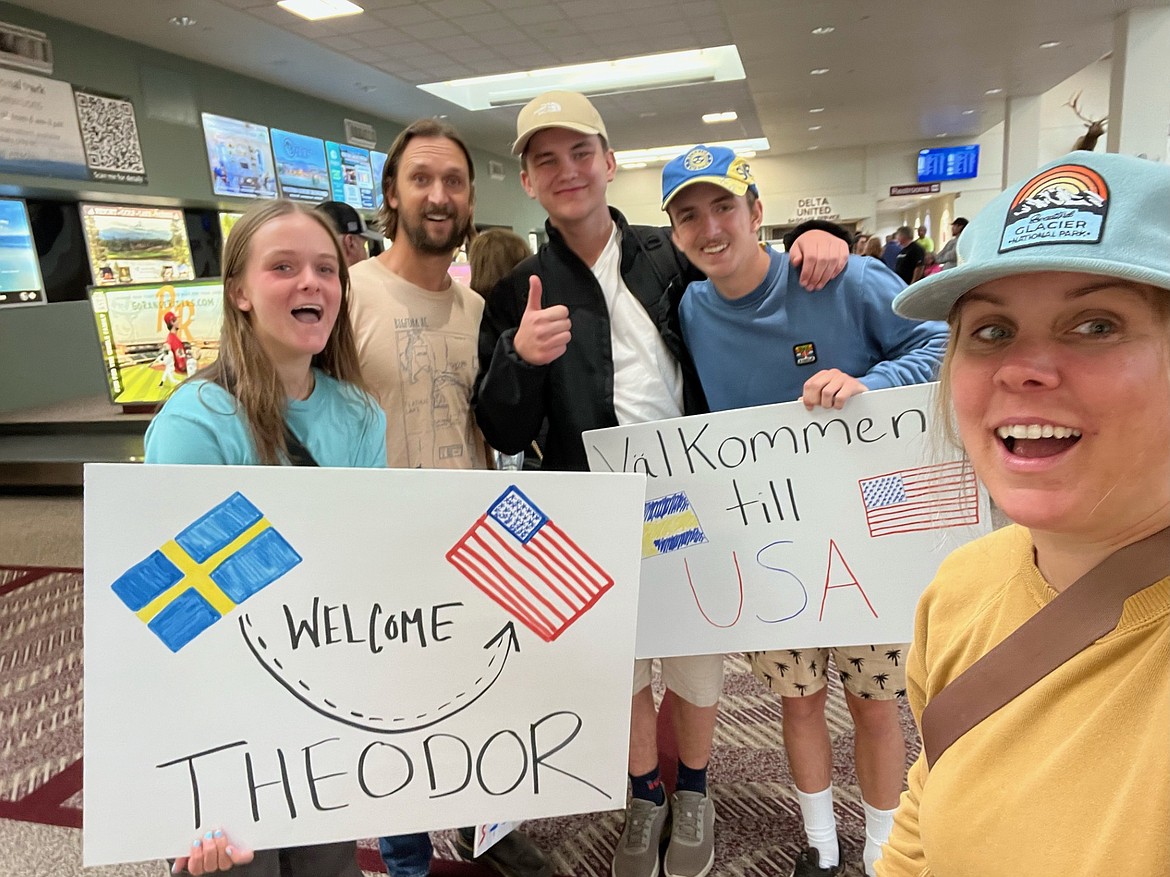 The Nollan family of Bigfork welcomes their exchange student Theodor Ohlsson to the U.S. Pictured left to right; Hadley Nollan, Ryan Nollan, Theodor Ohlsson, North Nollan, and Michelle Nollan. (Courtesy photo)