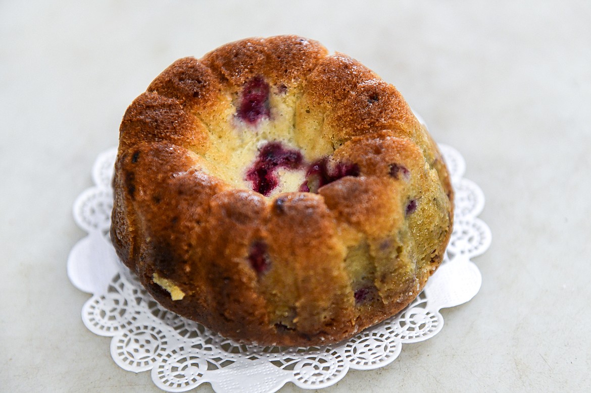 A raspberry buttercake, a four-inch pound cake drizzled in a sweet butter syrup, at Big Sky Buttercakes on Wednesday, May 29. (Casey Kreider/Daily Inter Lake)