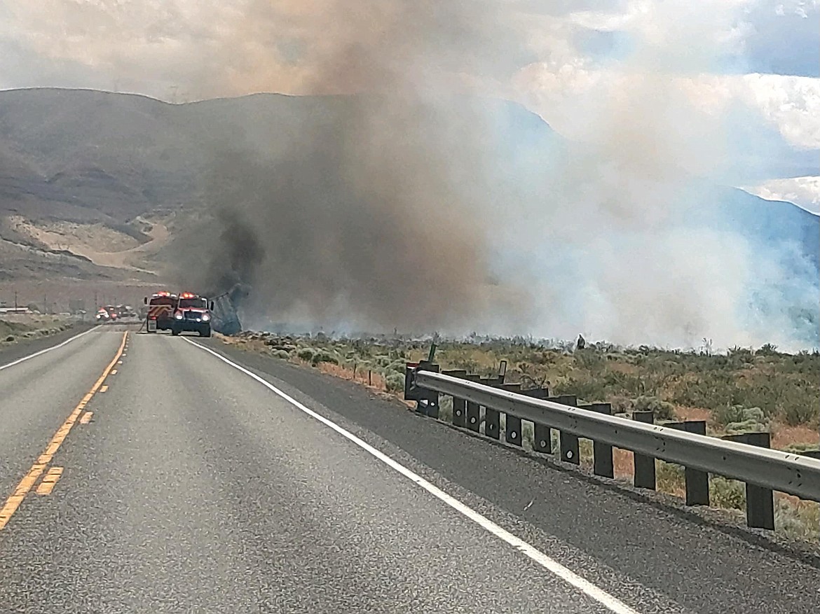 Firefighters and other emergency personnel responded to a wildfire near Beverly that was created by a tractor trailer that had gone off of SR 243. The vehicle caught fire and that fire spread to nearby sagebrush and grasses. With high winds in the area, the fire quickly spread to more than 20 acres.