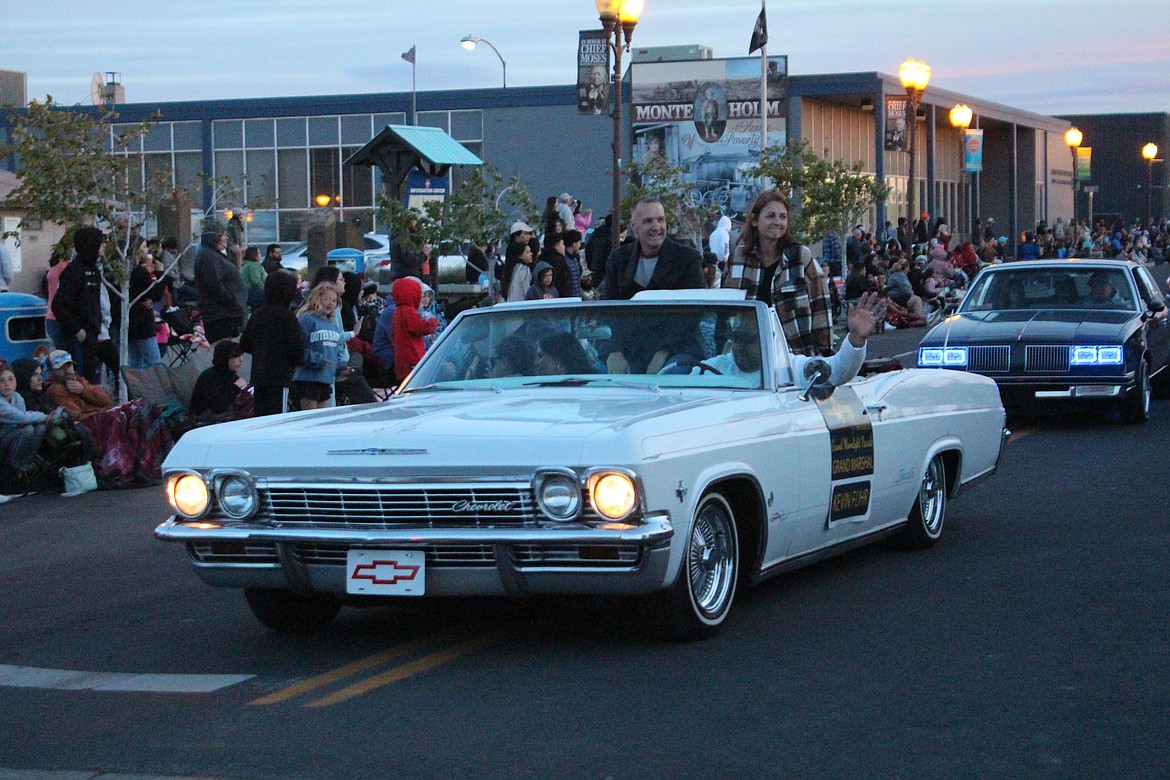 Moses Lake City Manager and Spring Festival grand marshal Kevin Fuhr, right, was recognized in a pre-parade ceremony.