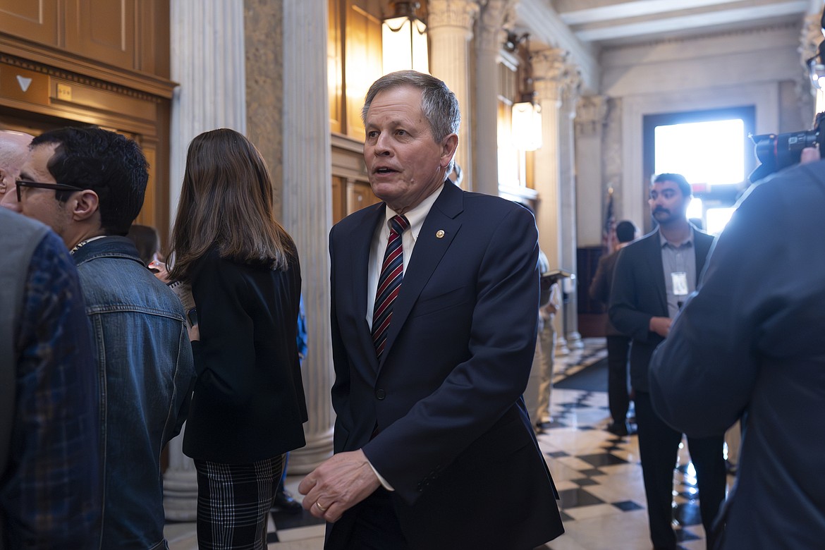 U.S. Sen. Steve Daines, R-Mont., arrives as the Senate prepares to advance the $95 billion aid package for Ukraine, Israel and Taiwan passed by the House, April 23, 2024, at the Capitol in Washington. Officials said Wednesday, May 29, that Daines blocked a Biden administration judicial nominee who would have been the state's first Native American federal judge. (AP Photo/J. Scott Applewhite, File)