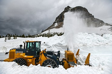 Glacier National Park road crews clear snow along Going-to-the-Sun Road near Logan Pass on Thursday, May 30. (Casey Kreider/Daily Inter Lake)
