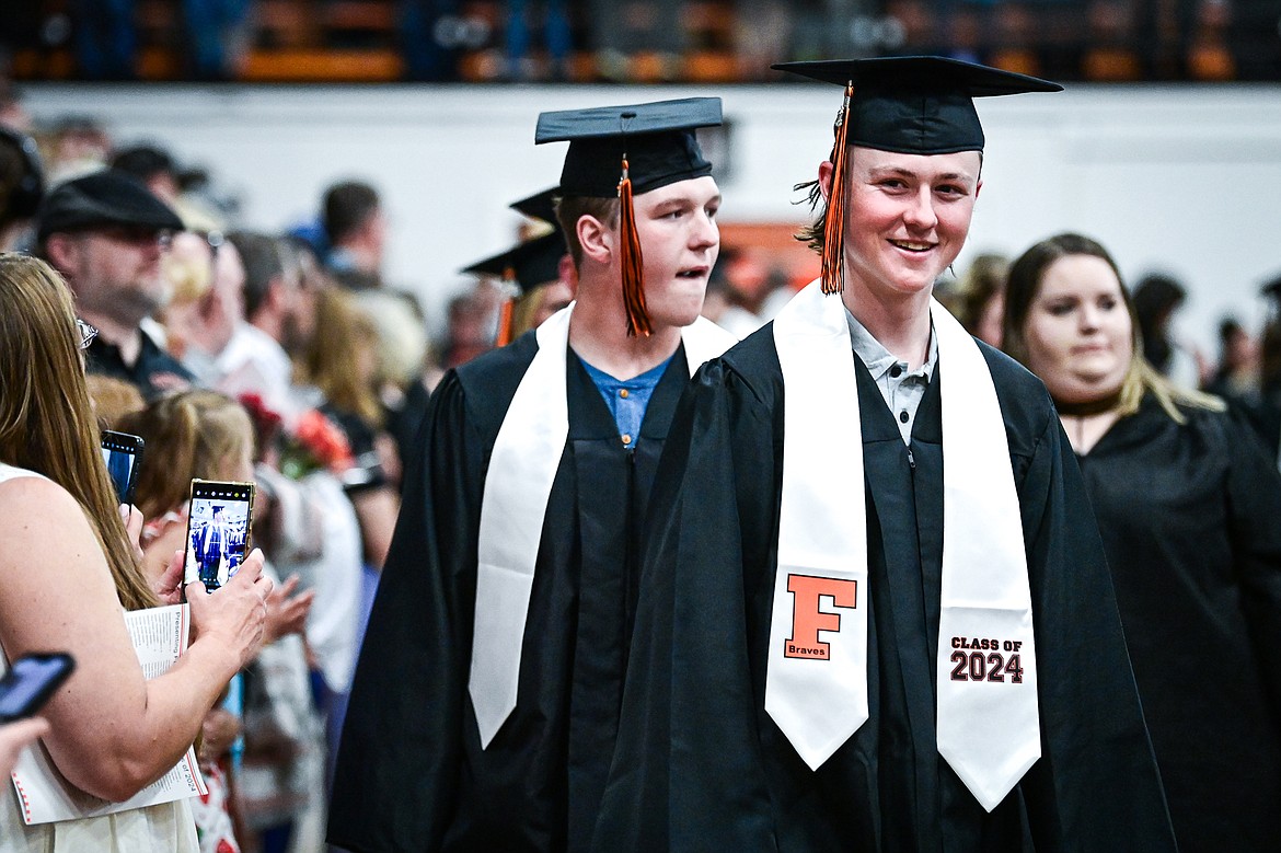 Graduates file into the gymnasium during Flathead High School's class of 2024 graduation ceremony on Friday, May 31. (Casey Kreider/Daily Inter Lake)