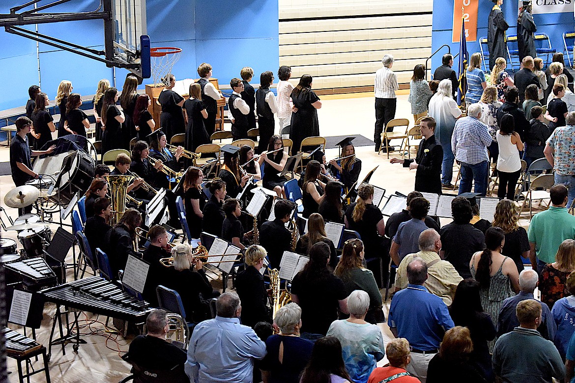 The Libby Middle High School band played the "Star Spangled Banner" at graduation ceremonies Saturday, June 1, 2024, at the high school. (Scott Shindledecker/The Western News)