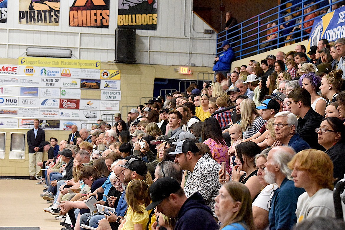 The bleachers in the Libby Middle High School gym were packed for graduation ceremonies Saturday, June 1, 2024, at the high school. (Scott Shindledecker/The Western News)