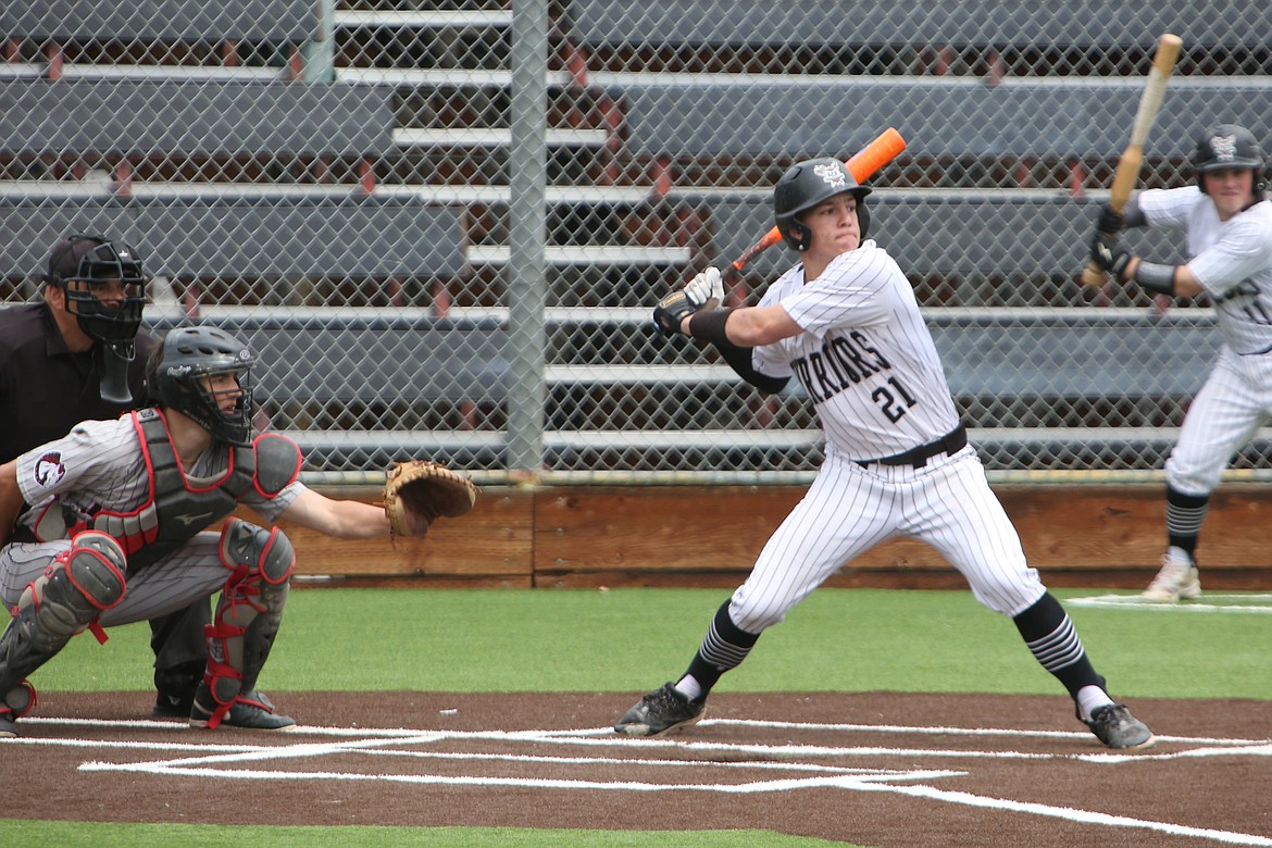 Almira/Coulee-Hartline senior John Pierce waits for a pitch in the batter’s box during the state quarterfinals against Northport in Wenatchee. Pierce hit a home run during ACH’s semifinal win over Naselle on May 24. The Warriors took second at the 1B State Baseball Tournament.