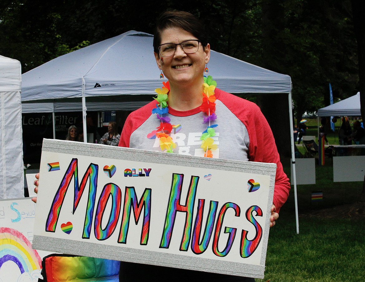 Spokane resident Sarah Cooper offered hugs at Pride in the Park.