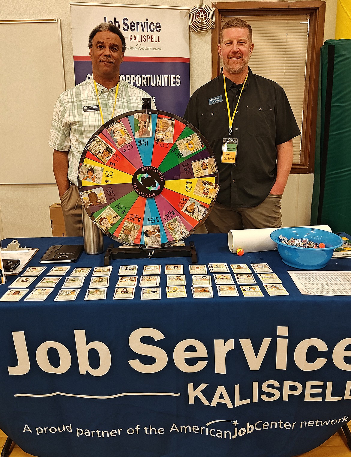 Neal Drakage and Lou Antoine from the Kalispell Job Service participated in the third annual Career Day at Whitefish Middle School last week. (Photo by Jeanne Brist)