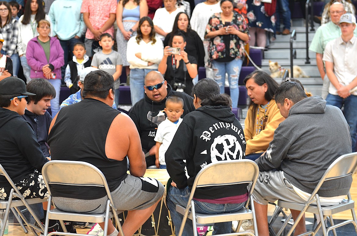 Badgertail Drum helped launch commencement festivities Saturday at Linderman Gym in Polson. (Kristi Niemeyer/Leader)