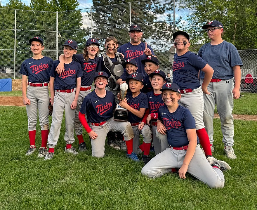 Courtesy photo
The Twins won the AAA division championship in Coeur d'Alene Little League. In the front row from left are Sullivan Green, Korbin Rodda, Caleb Adams and Mason Hagerstrand; second row from left, Cas Cooper, Soren Mantz, Chase Wedekind and Malakai Hartman; and back row from left, Jude Hutchison, Oliver Kilcup, Sylas Landsiedel, Bodee Olmsted and coach Skyler Mantz.