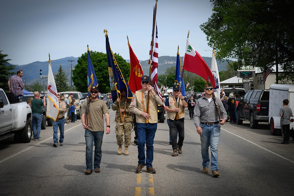 Plains VFW Post Color Guard leads the Plains Day parade. (Tracy Scott/Valley Press)