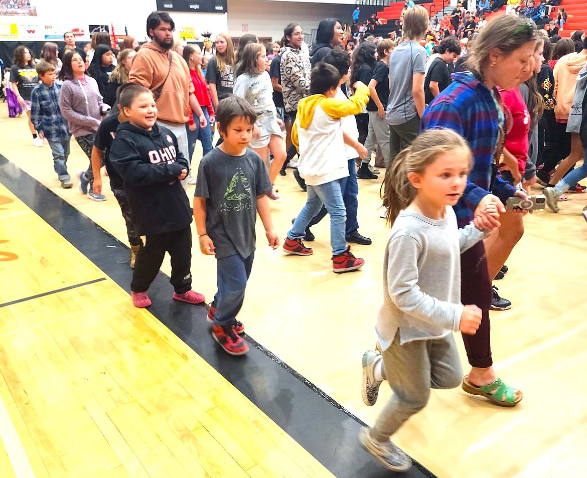 During an intertribal dance at the Ronan School Powwow on May 29 students danced and filledthe EventCenter floor. (Berl Tiskus/Leader)