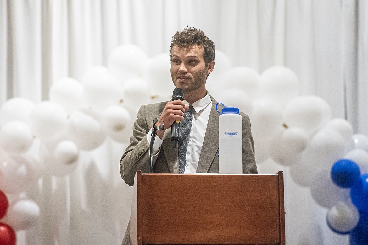 English teacher Caleb Seeton gives the commencement address.