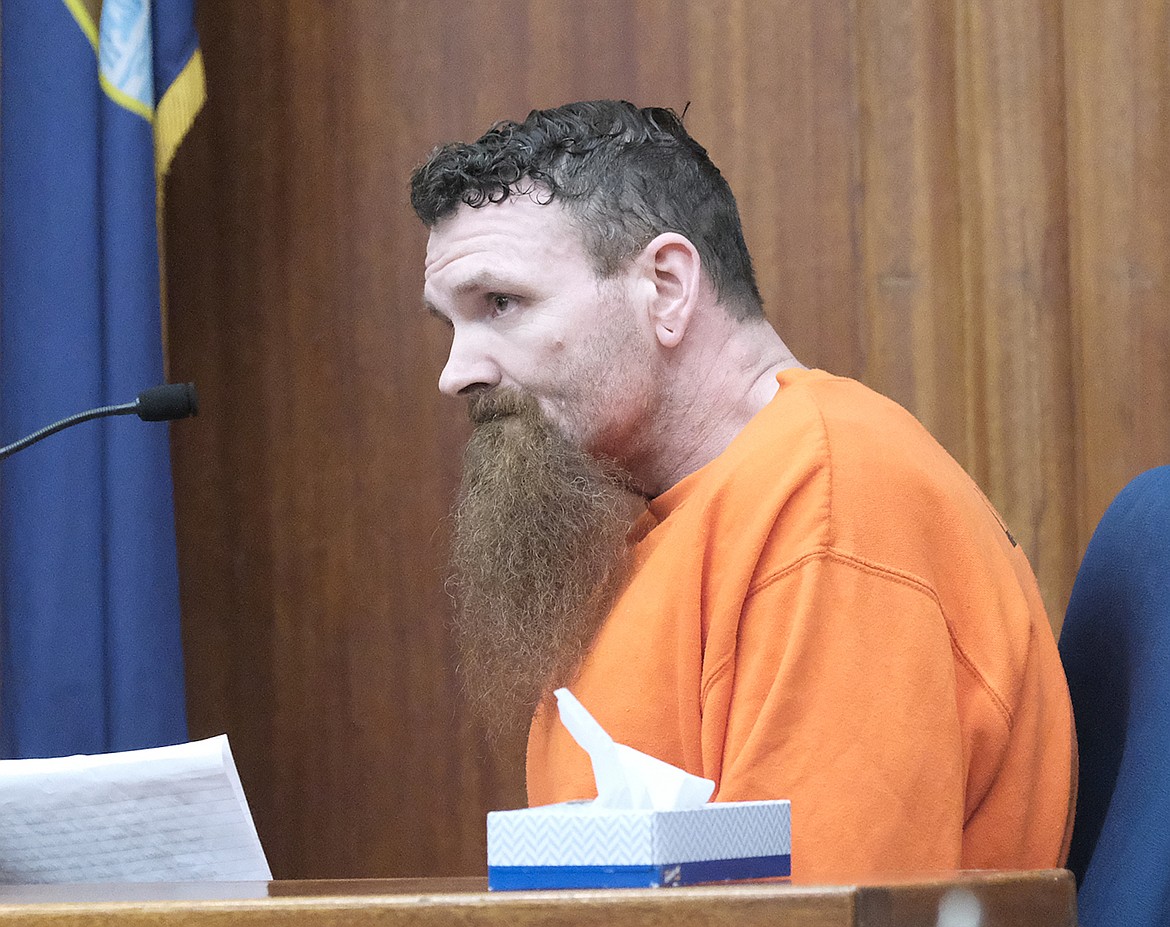 Jason Allen Miller testifies at his sentencing hearing on Wednesday, June 5, 2024, in the Lincoln County Courthouse. Miller was sentenced to life in the Montana State Prison with no parole for his conviction on attempted deliberate homicide. (Paul Sievers/The Western News)