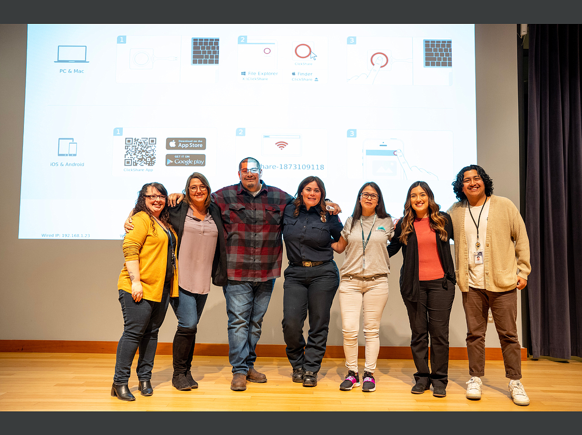 Panelists and event coordinators part of last year’s Moses Lake Community Coalition Town Hall on substance abuse prevention stand on stage during that event, including Community Coalition Coordinator Megan Watson, yellow shirt, and this year’s emcee Nokey Pando, plaid shirt.