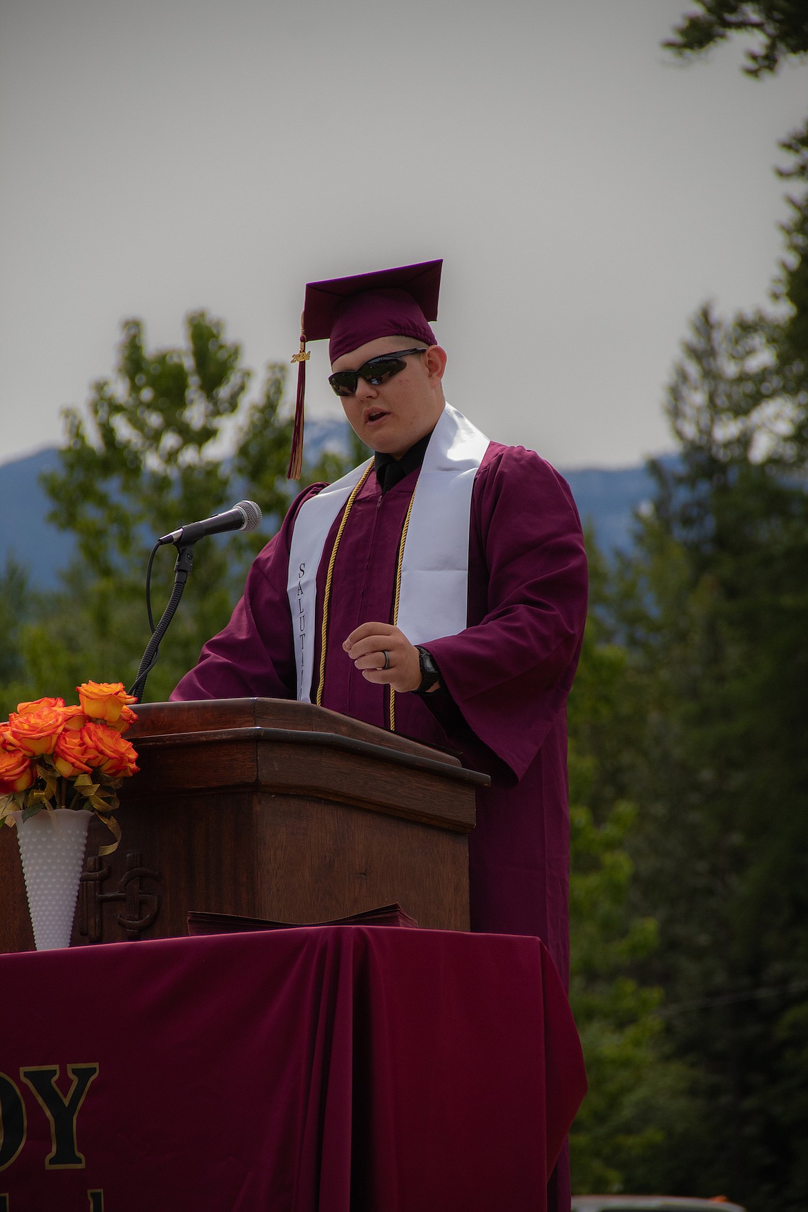 Troy High School salutatorian Derek Cole speaks at the Class of 2024 graduation Saturday, June 1. (Photo courtesy Jaylynn Meyers, J-Lens Photography)