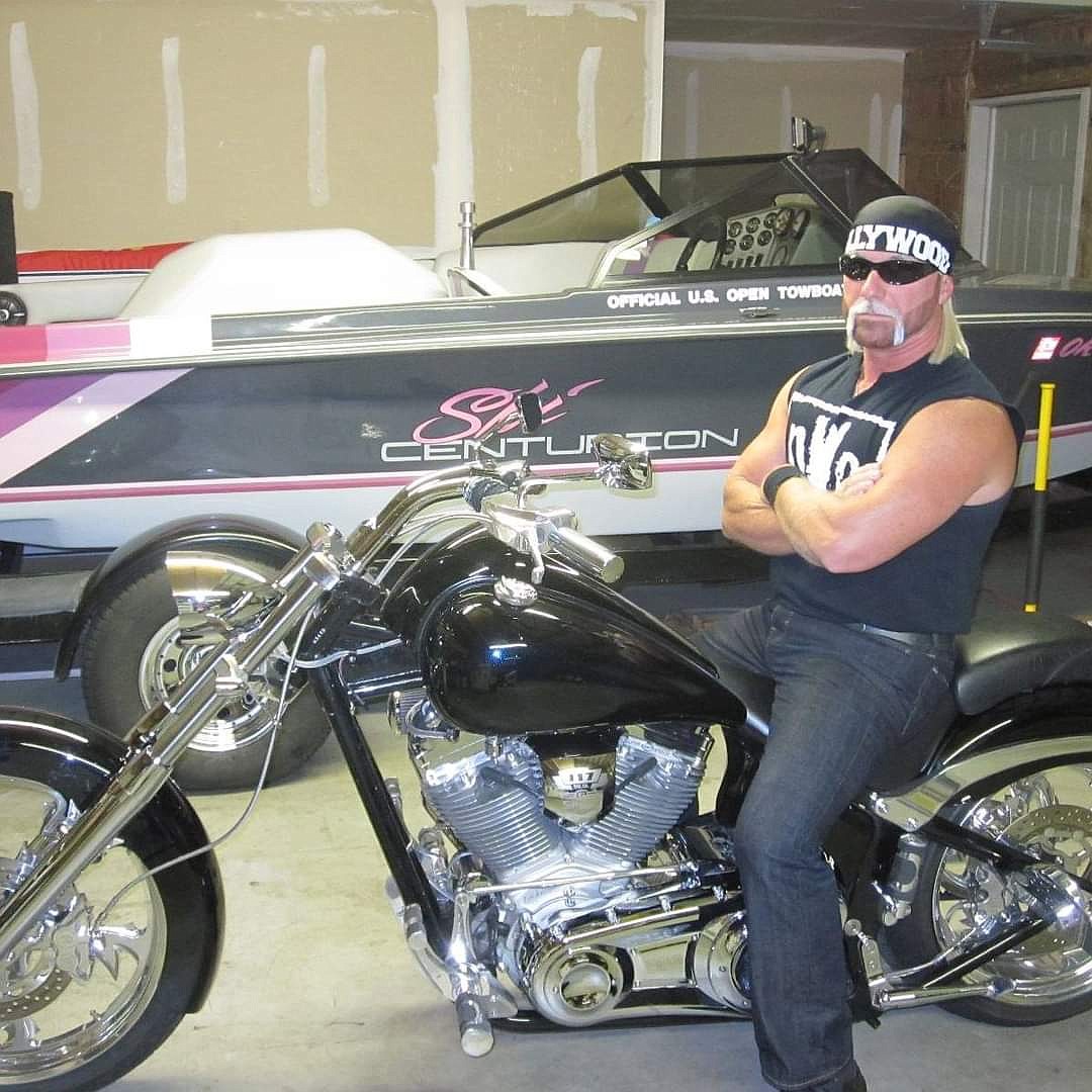 Brent Reese with his motorcycle and boat. He liked vehicles that went fast.