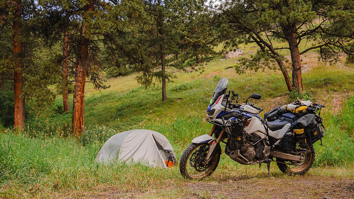 Amanda Zito's motorcycle and tent while on a trip. (Photo courtesy of Amanda Zito)