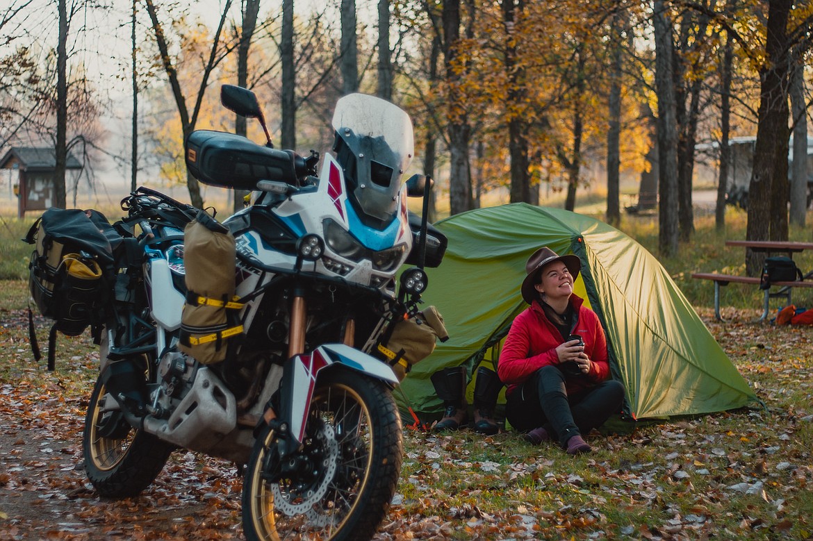 Amanda Zito with her motorcycle and tent. (Photo courtesy of Amanda Zito)