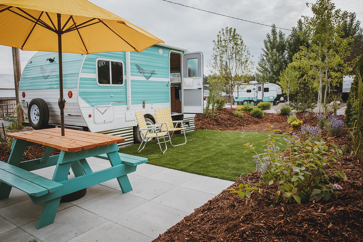 Brightly colored retro campers are the hallmark of the Urban Woods Camp in Columbia Falls. (Photo courtesy of Amanda Guy of Treeline Creative)