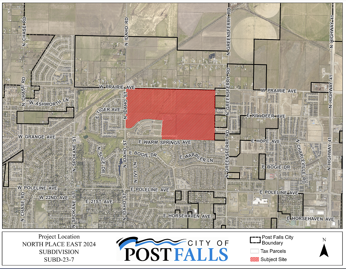 The North Place East subdivision plan from the Post Falls Planning and Zoning Commission staff report.