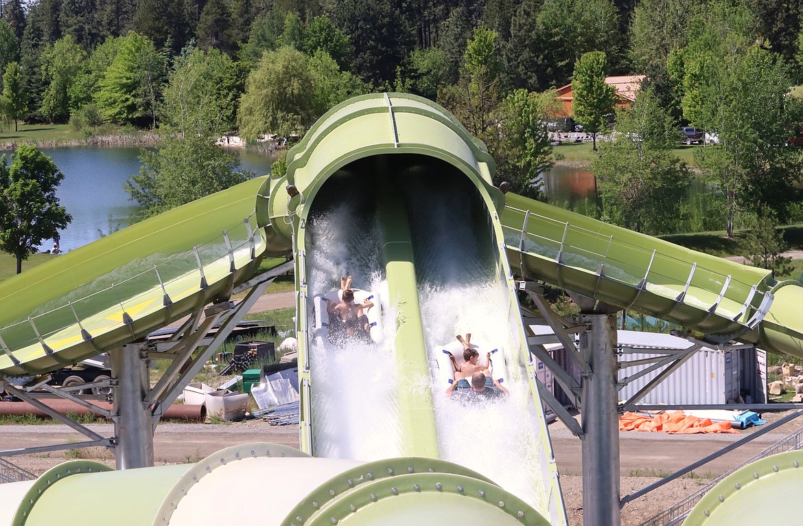 Riders are pushed upward on Eagle Hunt, the new water roller coaster at Silverwood Theme Park on Saturday.