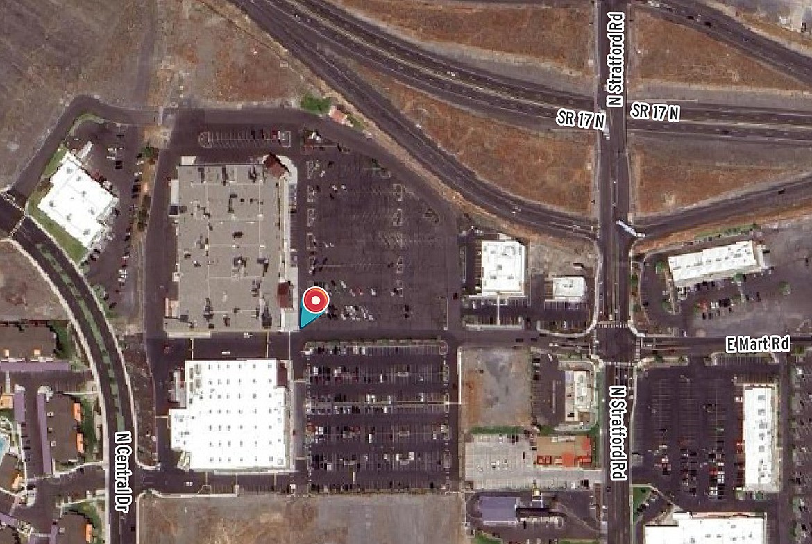 The pin shows the location of a fatal collision in the early hours of Friday morning in Moses Lake.