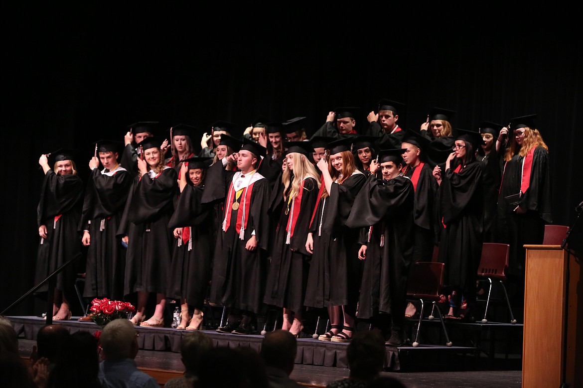 The Almira/Coulee-Hartline class of 2024 turns their tassels at Saturday’s graduation ceremony in Coulee City.