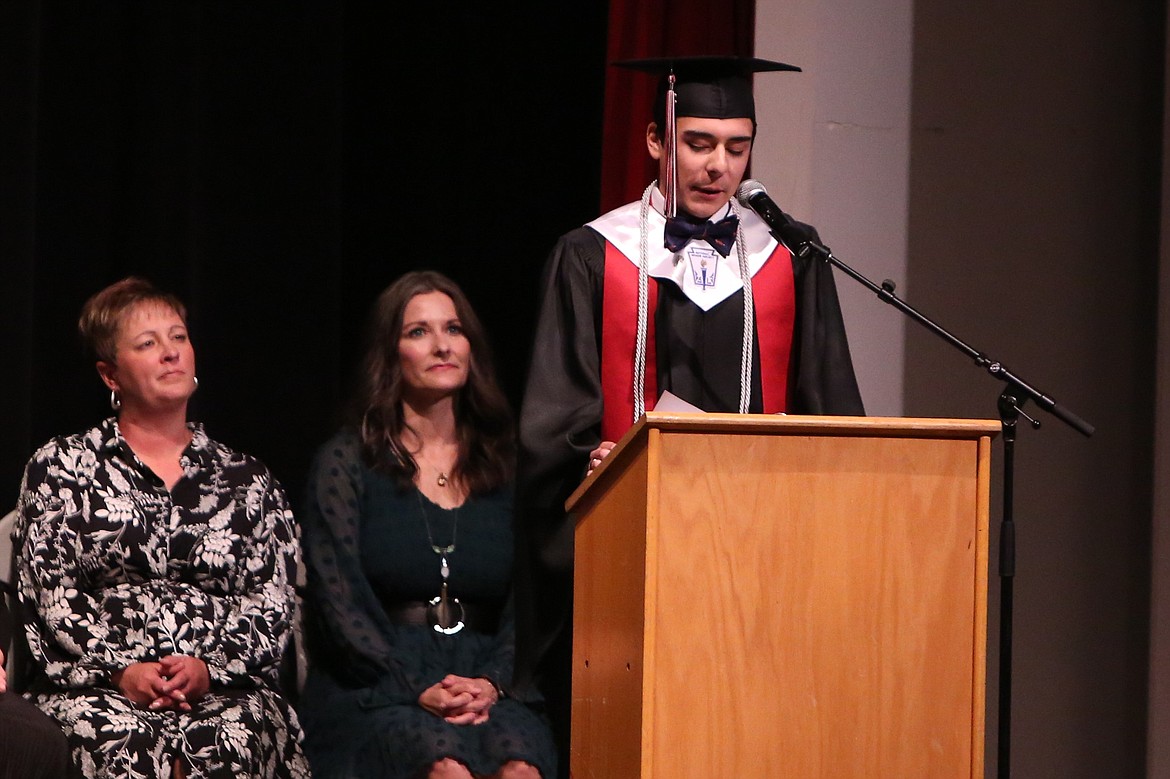 Almira/Coulee-Hartline Senior Class President Max Horrell opens Saturday’s graduation ceremony with a welcome speech.