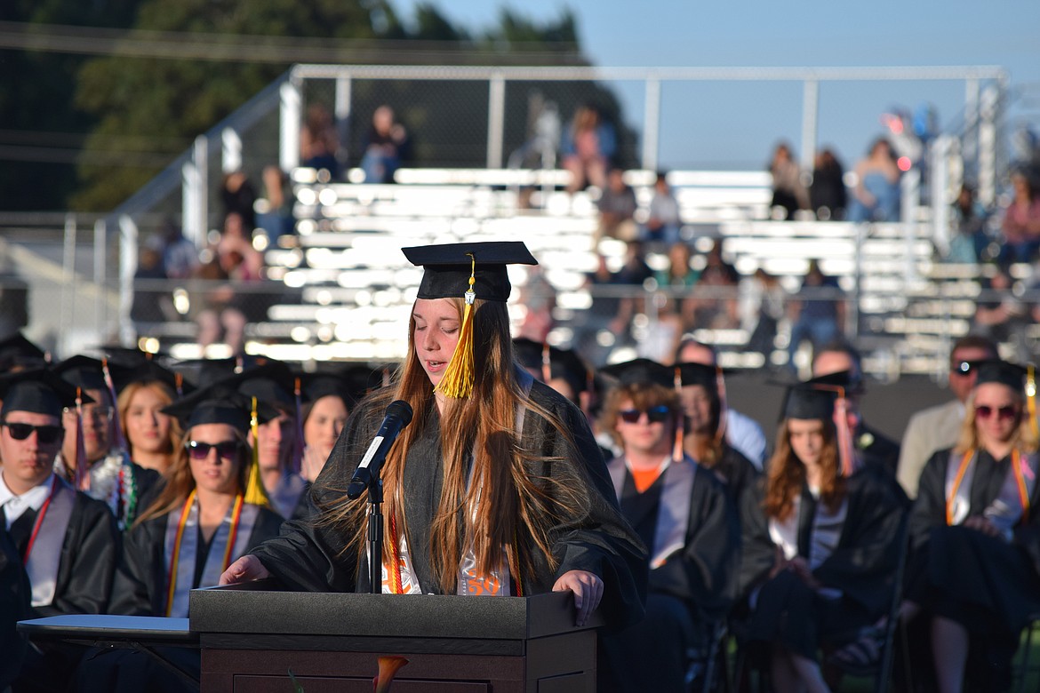 Emily Pugh delivers her commencement speech during the Ephrata High graduation ceremony. She encouraged her classmates to continue to grow as they moved into adulthood.