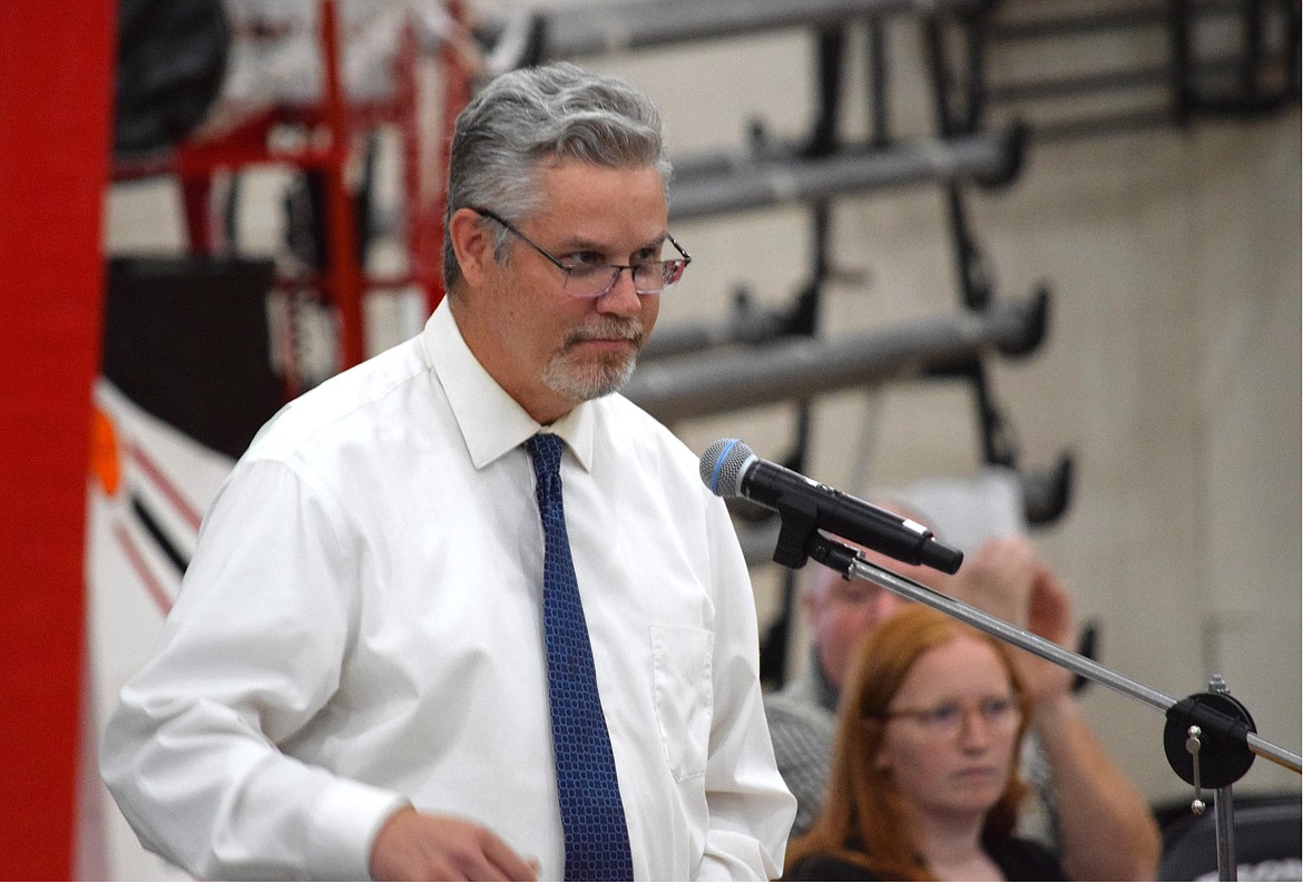 Lind-Ritzville High School Principal Kevin Terris runs the Class of 2024 commencement ceremony June 1 in Ritzville at Gilson Gym.