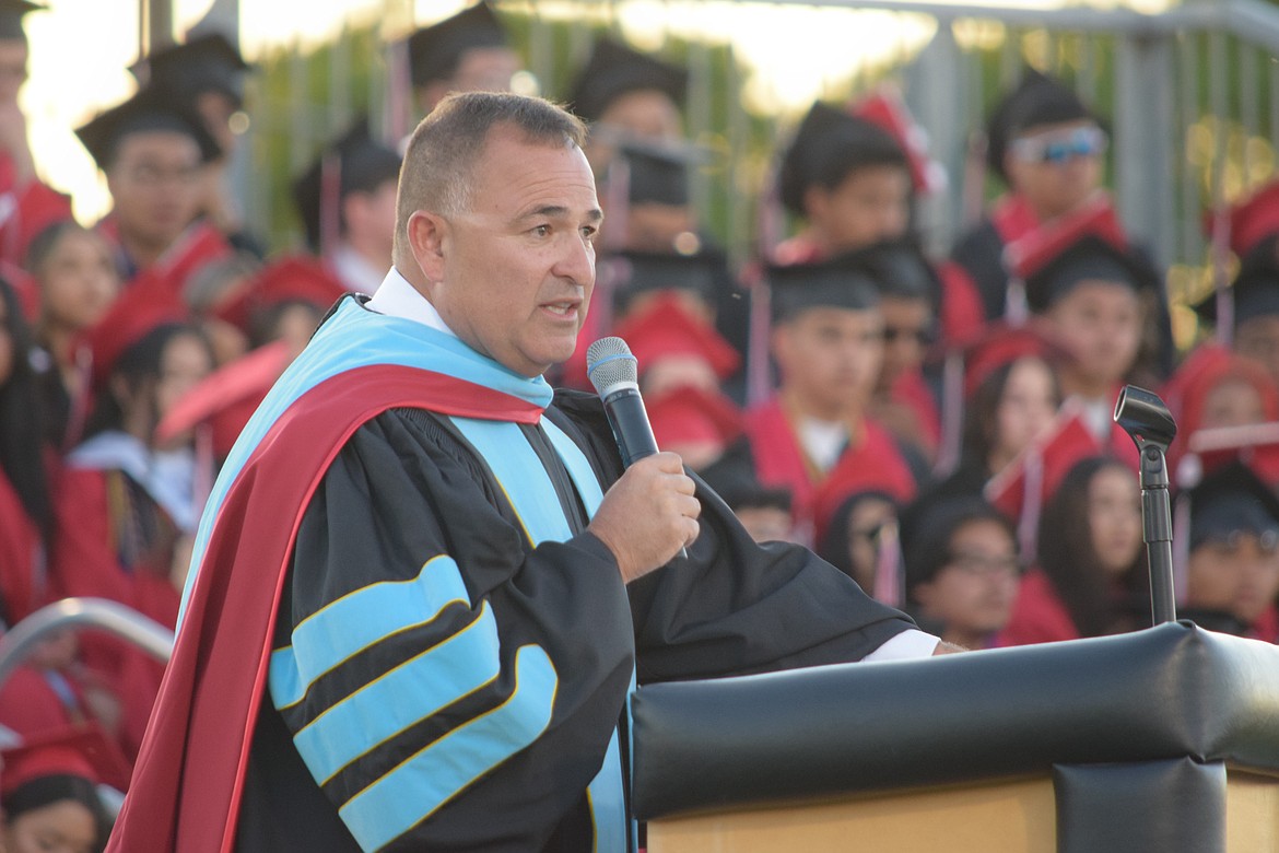 Othello School District Superintendent Pete Perez certifies the Class of 2024’s graduation during Friday’s ceremony.