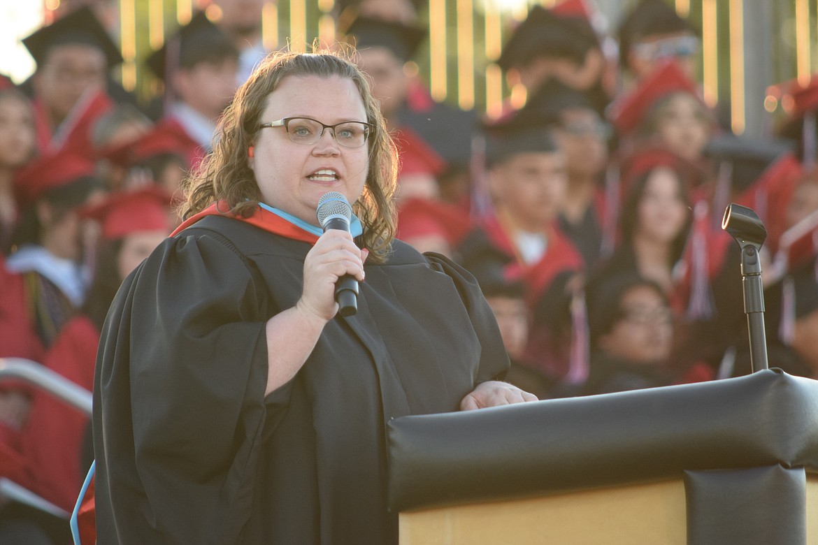 Othello High School Principal Kathryn Acheson began the introduction of Friday’s 2024 graduation ceremony.